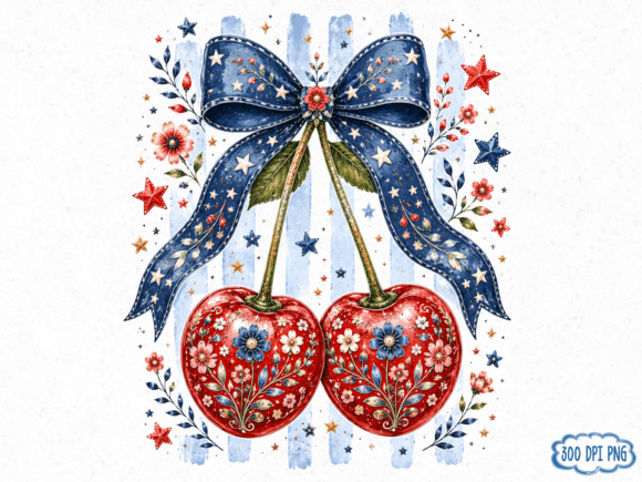 Download Patriotic Cherry Bow PNG | Americana Coq - Premium Bundle
