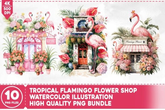 Download Tropical Flamingo Flower Shop PNG Bundle - Tropical flamingo Collection