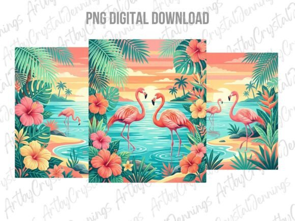 Download Tropical Flamingo Sunset Panel Art PNG - Tropical flamingo Collection